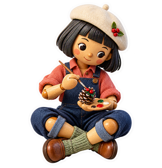 Christmas Doll Beret Painting Palette Vinyl Sticker Decal
