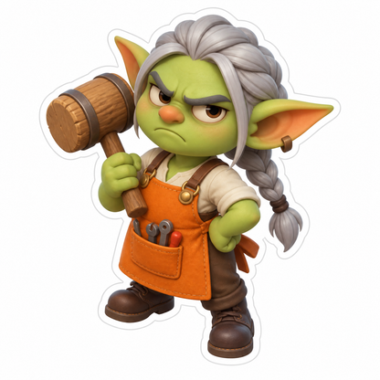 Grumpy Workshop Goblin With Pointed Ears Vinyl Sticker Decal