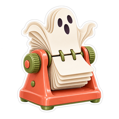 Retro Coral Haunted Rolodex Ghost Index Cards Vinyl Sticker Decal