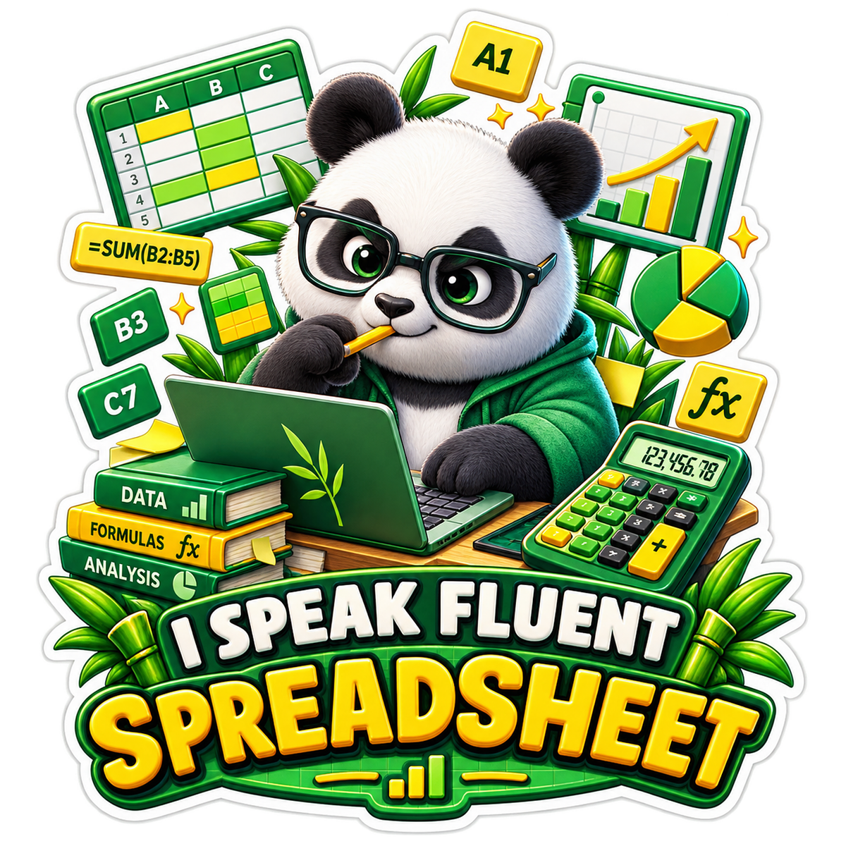 Fluent Spreadsheet Panda Vinyl Sticker Decal