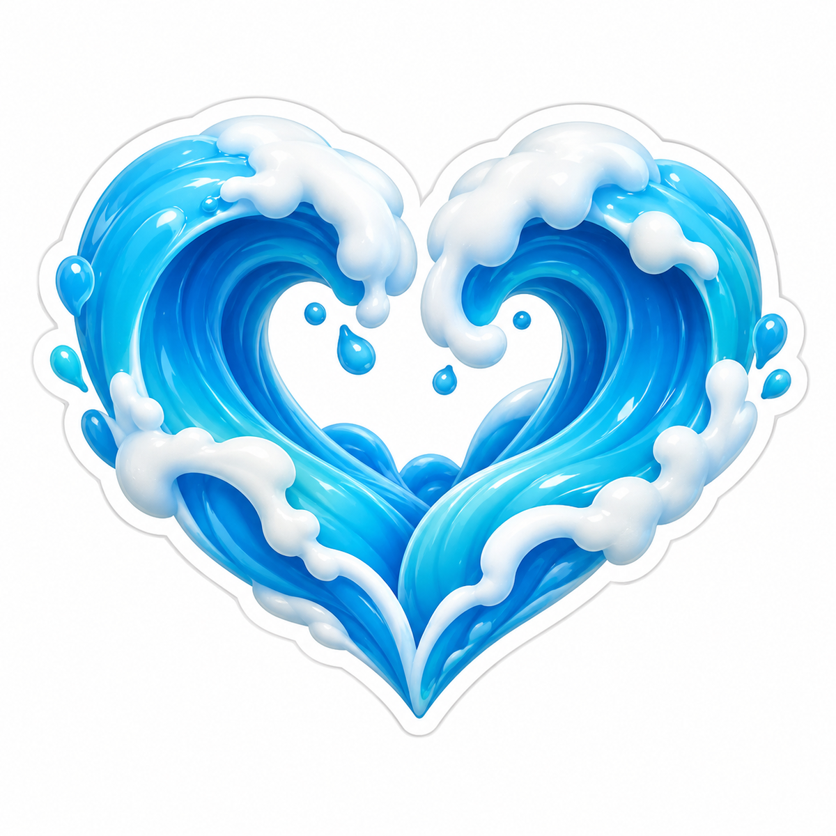 Heart Formed From Two Curling Blue Ocean Waves Vinyl Sticker Decal