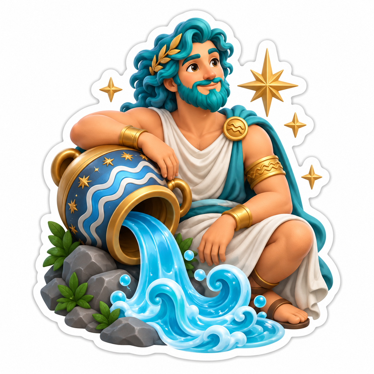 Turquoise Water-Bearer Sage Seated Vinyl Sticker Decal