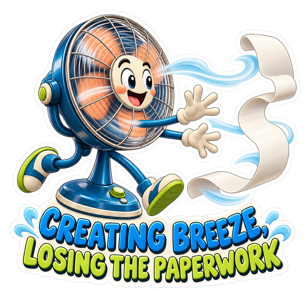 Desk Fan Lost Paperwork Vinyl Sticker Decal