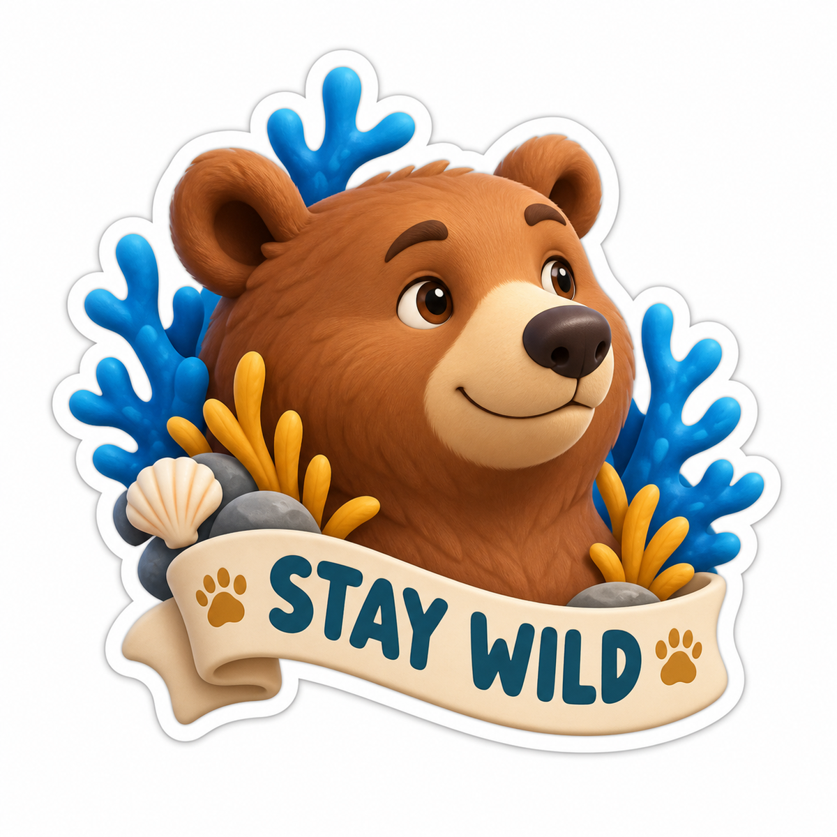 Gentle Brown Bear Head Vinyl Sticker Decal