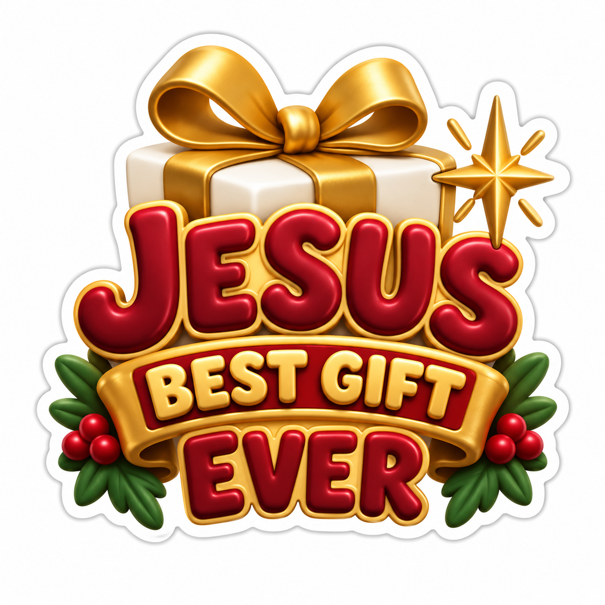 Jesus Christmas Gift Quote with Gold Bow Vinyl Sticker Decal