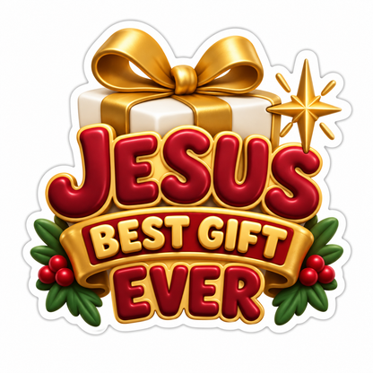 Jesus Christmas Gift Quote with Gold Bow Vinyl Sticker Decal