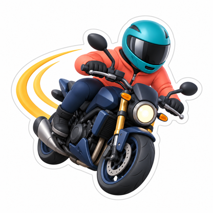 Rider In Teal Helmet And Coral Jacket Vinyl Sticker Decal