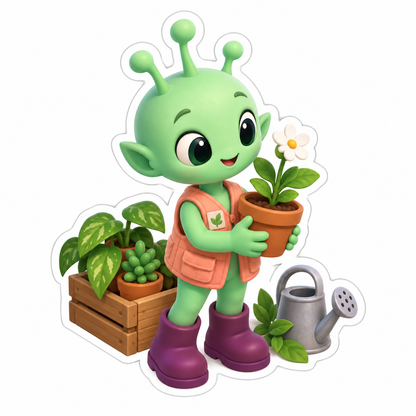 Mint-Green Alien Botanist With Three Antennae Vinyl Sticker Decal