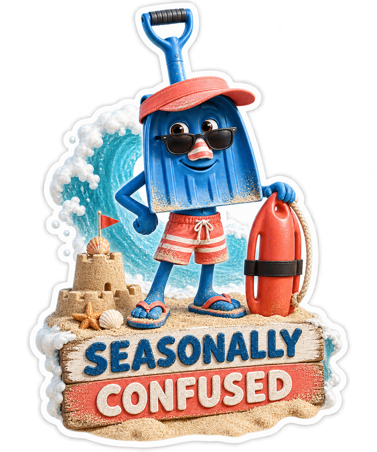 Seasonally Confused Shovel Beach Vinyl Sticker Decal