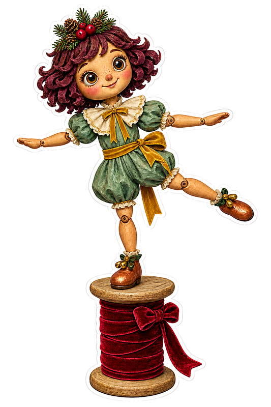 Christmas Fairy Doll on Thread Spool Vinyl Sticker Decal