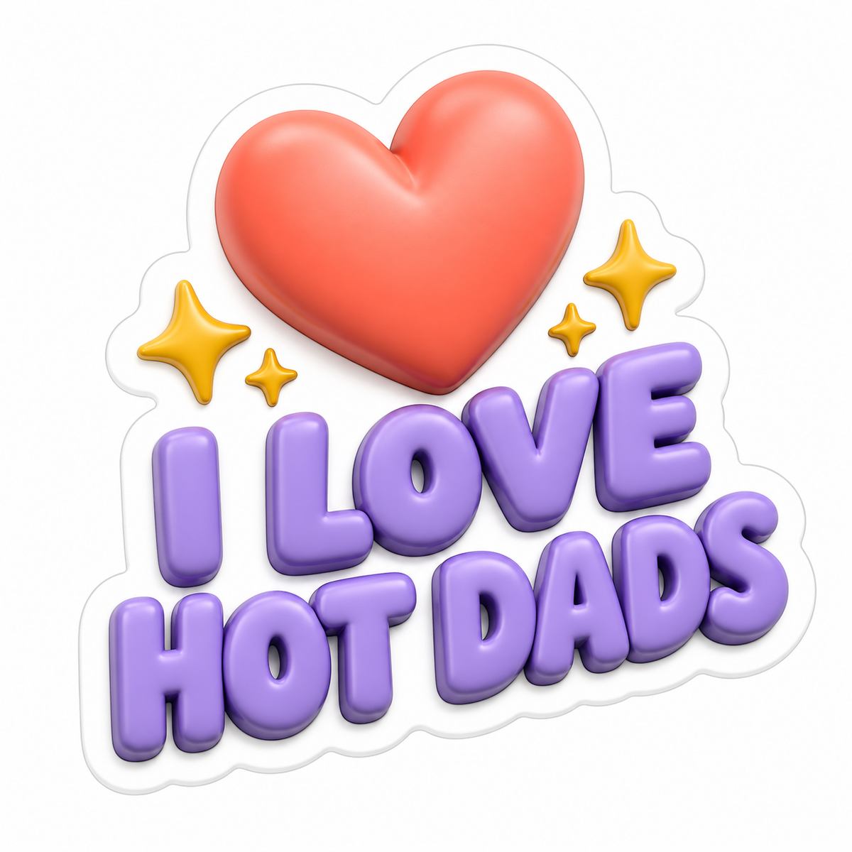 I Love Hot Dads Purple Words Coral Heart Vinyl Sticker Decal