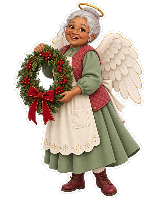 Grandmother Christmas Angel Green Wreath Vinyl Sticker Decal