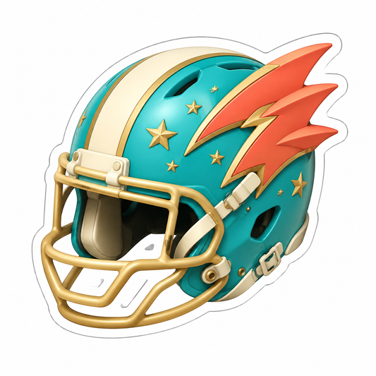 Teal Football Helmet Orange Lightning Bolt Vinyl Sticker Decal