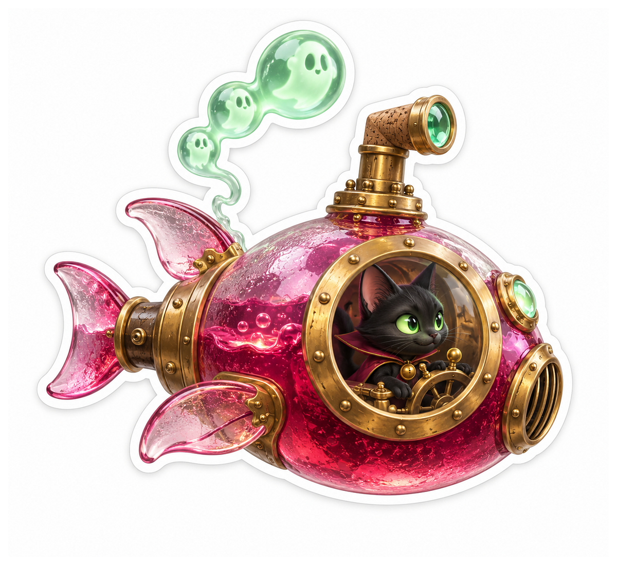 Raspberry Glass Black Cat Potion Submarine Vinyl Sticker Decal