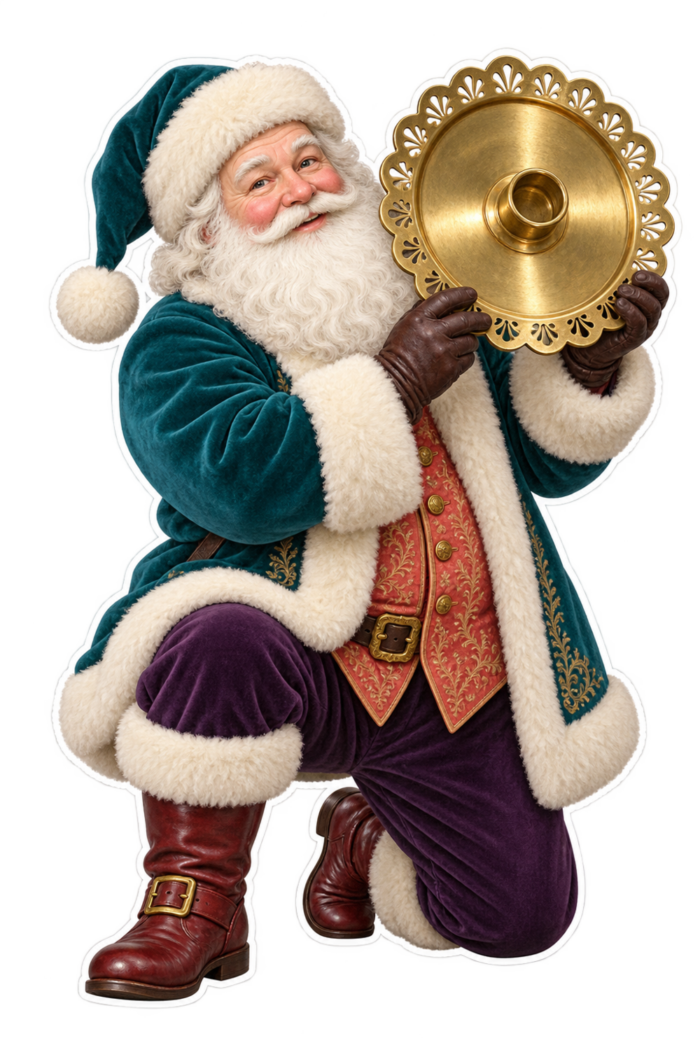 Santa Victorian Brass Candle Follower Vinyl Sticker Decal