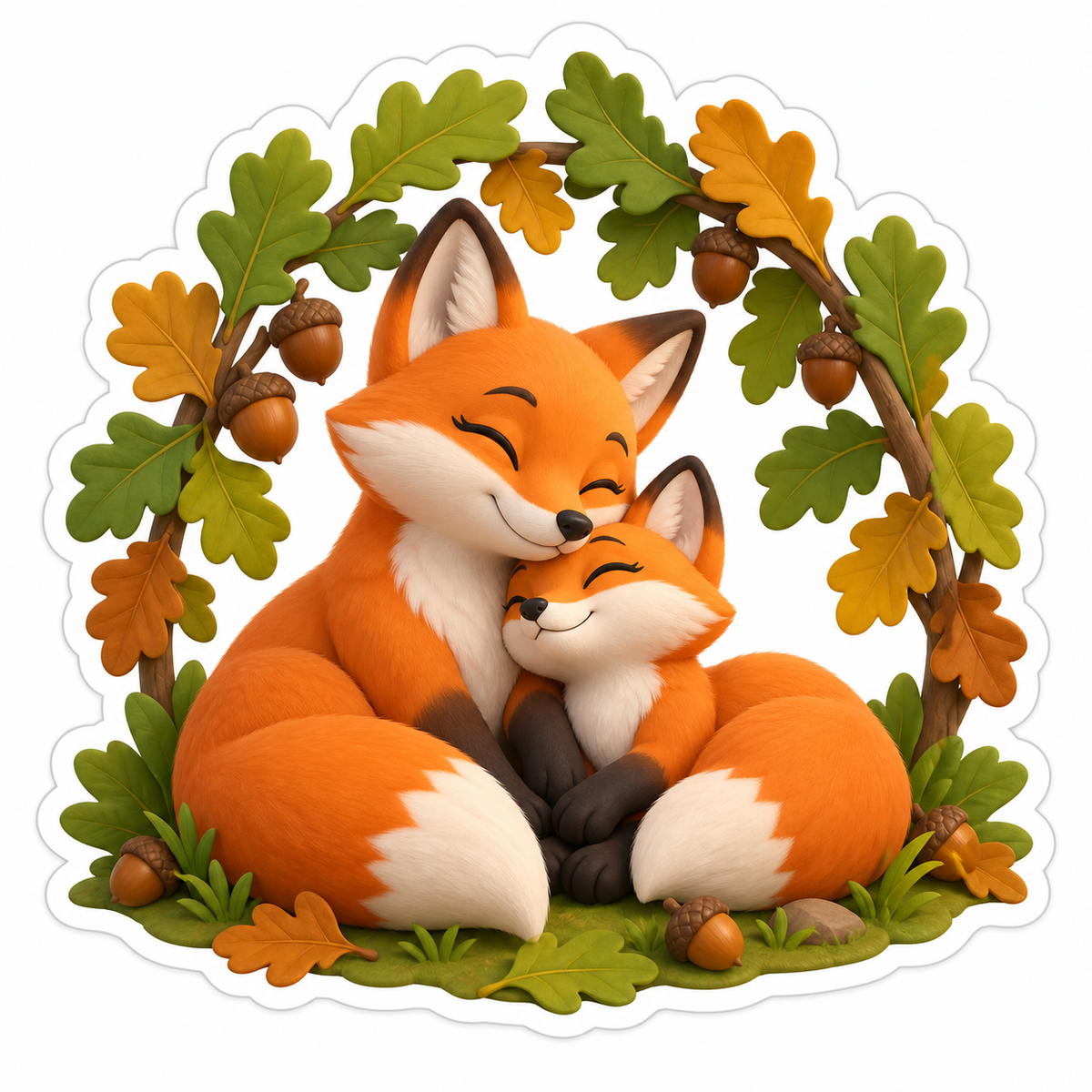 Two Orange Woodland Foxes Cuddled Vinyl Sticker Decal