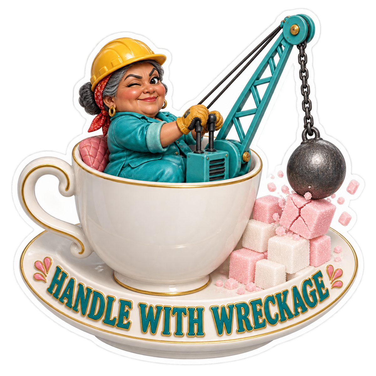 Handle With Wreckage Teacup Crane Vinyl Sticker Decal