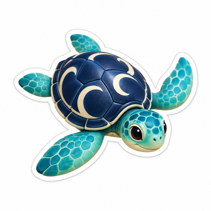 Turquoise Ocean Turtle Navy Patterned Shell Vinyl Sticker Decal