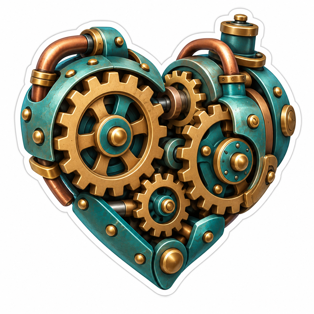 Teal Bronze Steampunk Gear Heart Vinyl Sticker Decal