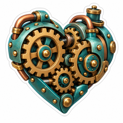 Teal Bronze Steampunk Gear Heart Vinyl Sticker Decal
