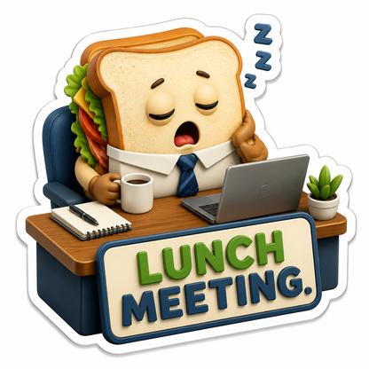 Lunch Meeting Sleepy Sandwich at Desk Vinyl Sticker Decal