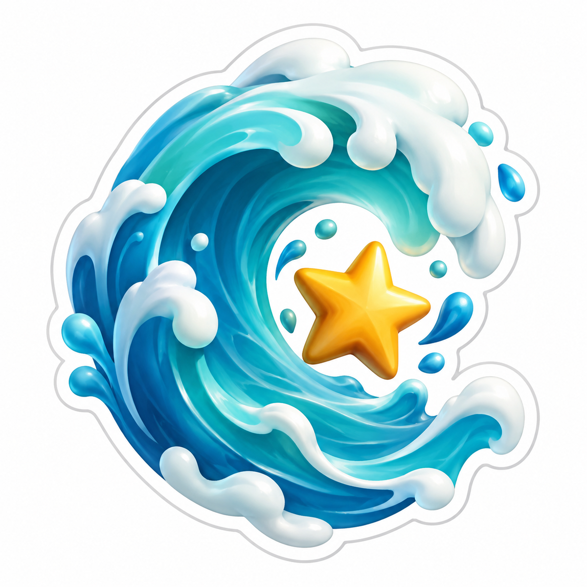 Teal Ocean Wave Golden Star Vinyl Sticker Decal