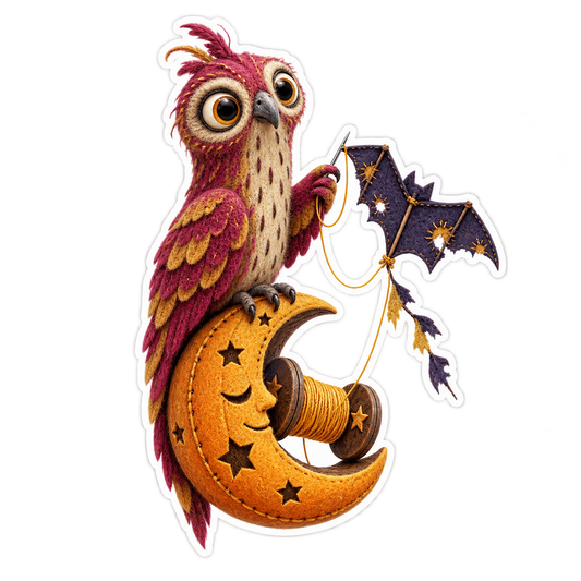 Needle Felt Potoo Pumpkin Moon Kite Mender Vinyl Sticker Decal