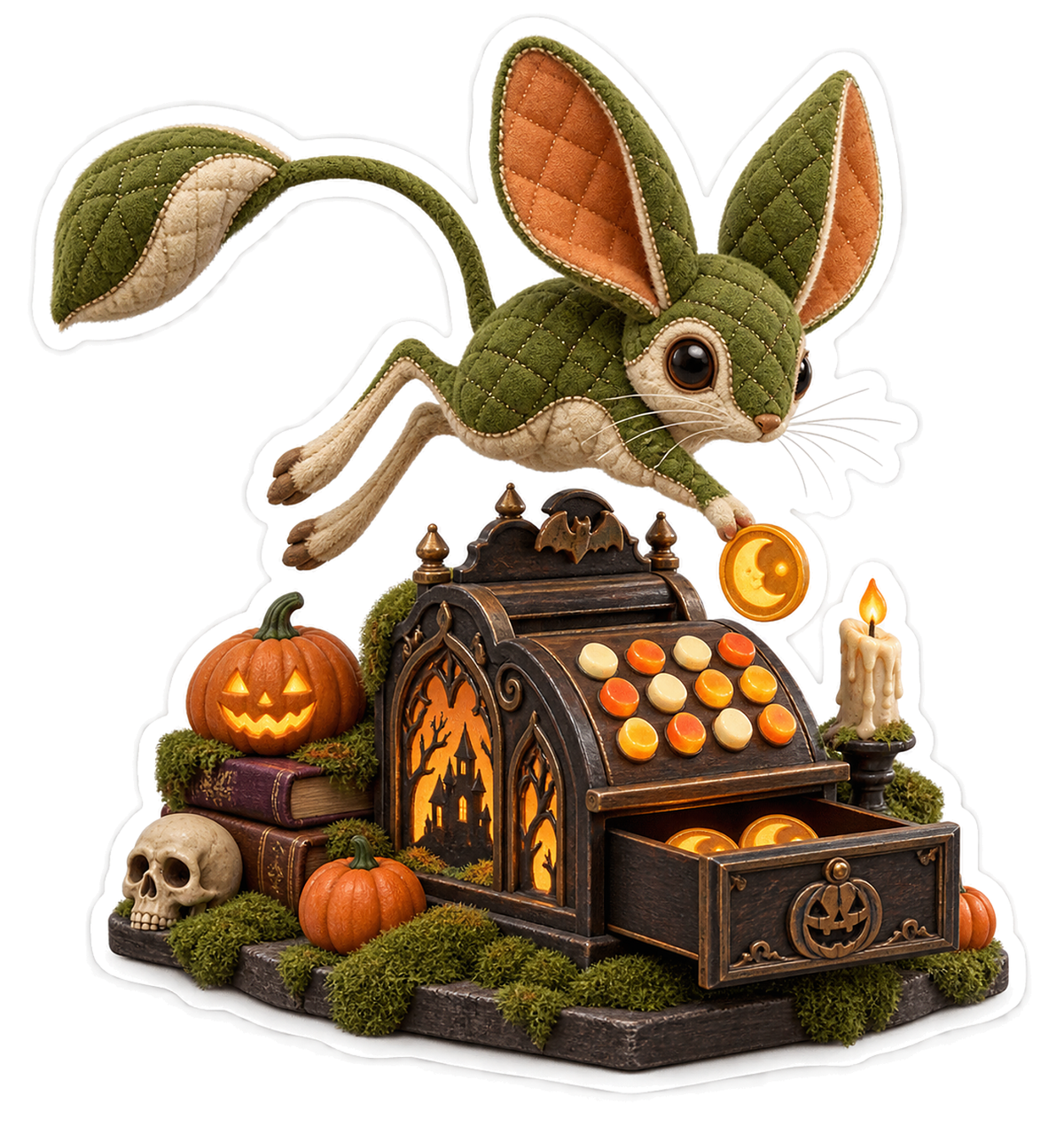 Quilted Moss Jerboa Haunted Cash Register Vinyl Sticker Decal