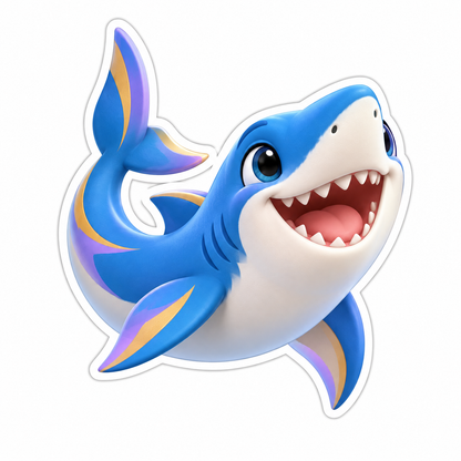 Blue Shark Turning Upward With Open Mouth Vinyl Sticker Decal