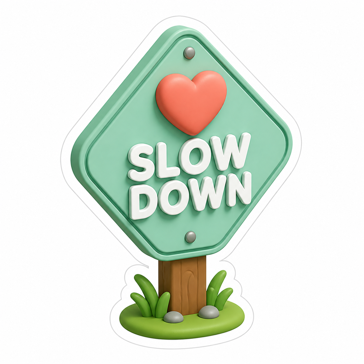 Slow Down Mint Green Sign with Heart Vinyl Sticker Decal
