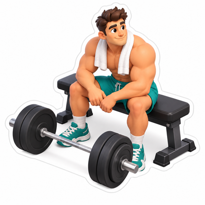 Muscular Athlete In Teal Gym Shorts Vinyl Sticker Decal