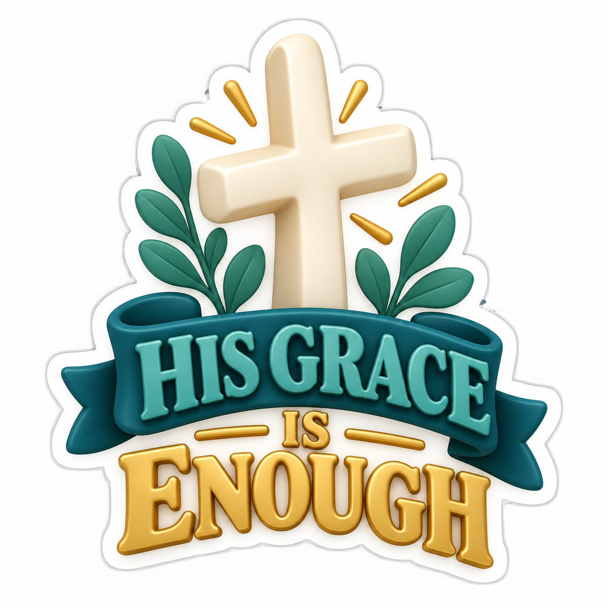 His Grace Is Enough Ivory Teal Vinyl Sticker Decal