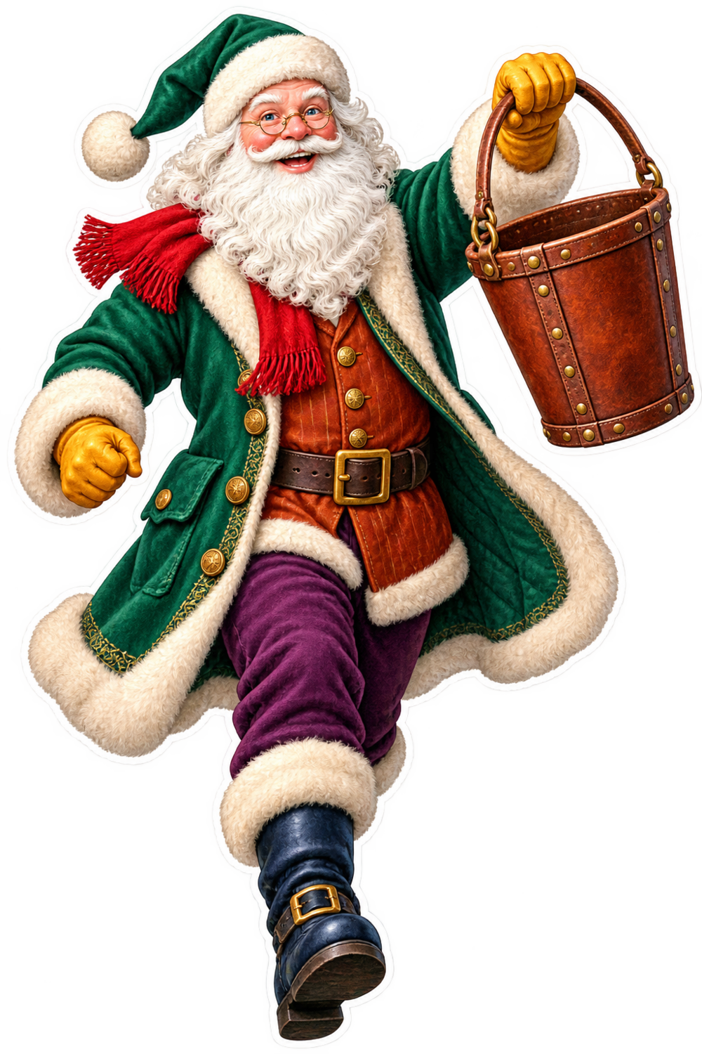 Santa Traditional Riveted Leather Fire Bucket Vinyl Sticker Decal