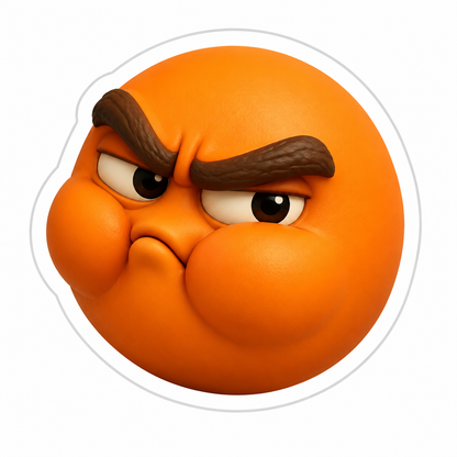 Orange Angry Face with Puffed Cheeks Vinyl Sticker Decal
