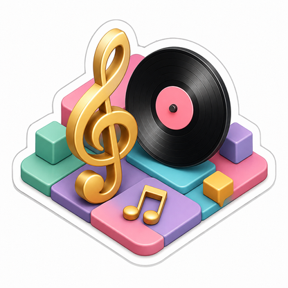 Golden Treble Clef Record Colorful Blocks Vinyl Sticker Decal
