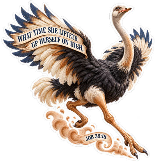 Bible Job 39 18 Ostrich Lifted High Vinyl Sticker Decal
