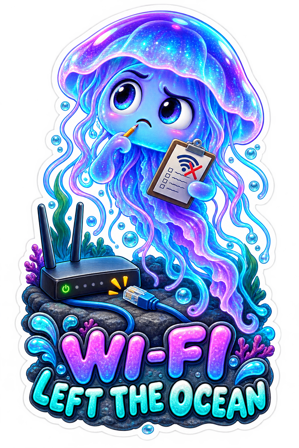 Wifi Left Ocean Jellyfish Vinyl Sticker Decal