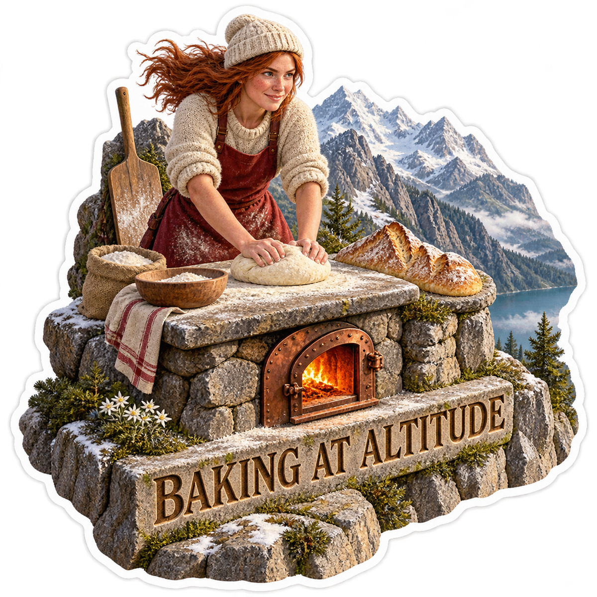 Baking at Altitude Woman Mountain Oven Vinyl Sticker Decal