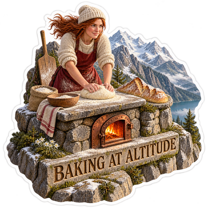 Baking at Altitude Woman Mountain Oven Vinyl Sticker Decal