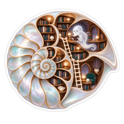 Mother Of Pearl Nautilus Ghost Library Spiral Vinyl Sticker Decal