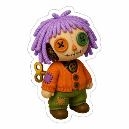 Patchwork Rag Doll Purple Yarn Hair Vinyl Sticker Decal