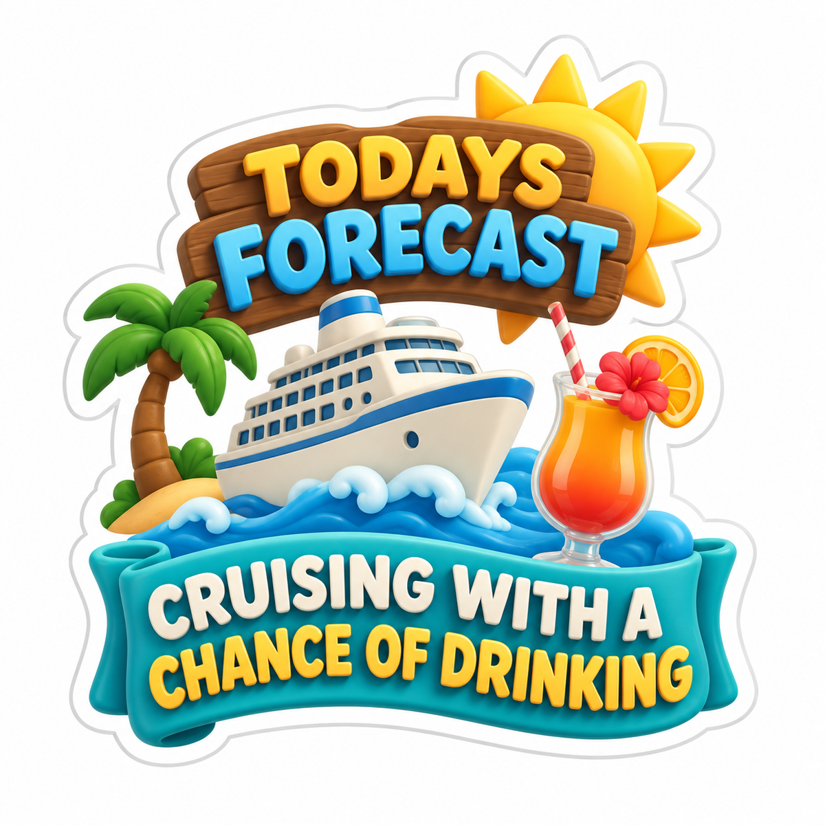 Cruising Forecast Ship Coral Cocktail Vinyl Sticker Decal