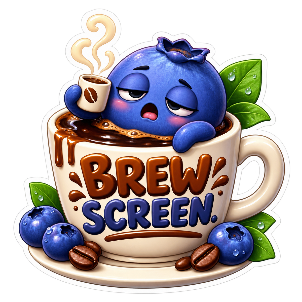 Brew Screen Blueberry on Coffee Mug Vinyl Sticker Decal