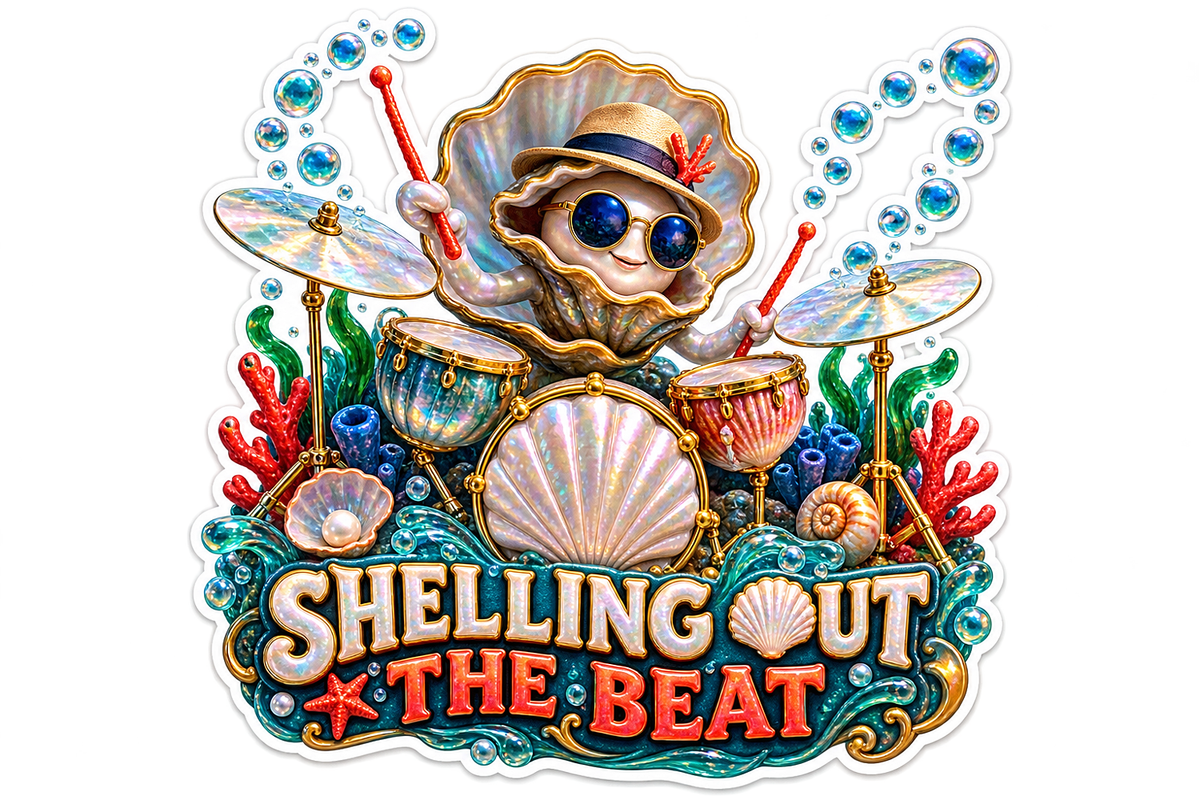 Shelling Out the Beat Clam Drummer Vinyl Sticker Decal