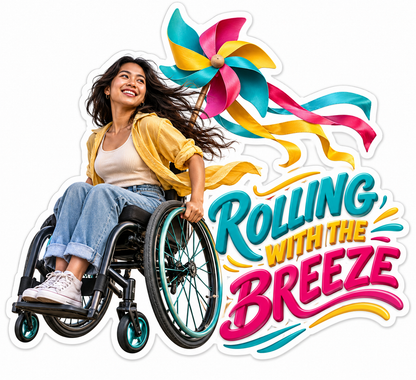 Rolling with the Breeze Woman in Wheelchair Vinyl Sticker Decal