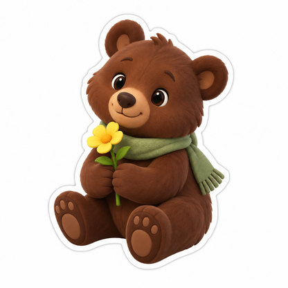 Dark-Brown Bear Cub Sitting Vinyl Sticker Decal