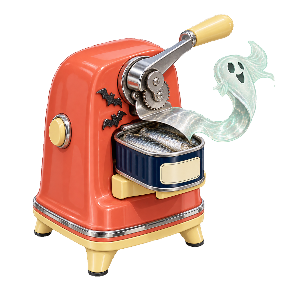 Retro Coral Haunted Can Opener Ghost Sardine Vinyl Sticker Decal