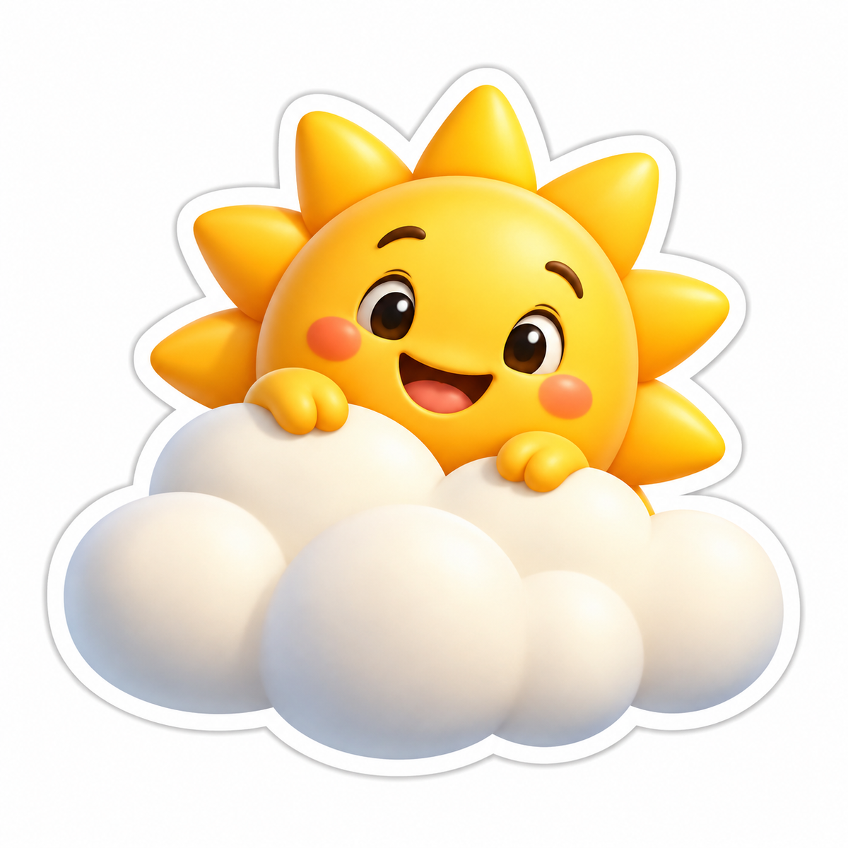 Golden Sun Peeking Over Fluffy Ivory Cloud Vinyl Sticker Decal