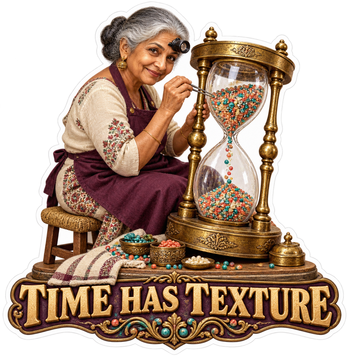 Time Has Texture Woman with Hourglass Vinyl Sticker Decal