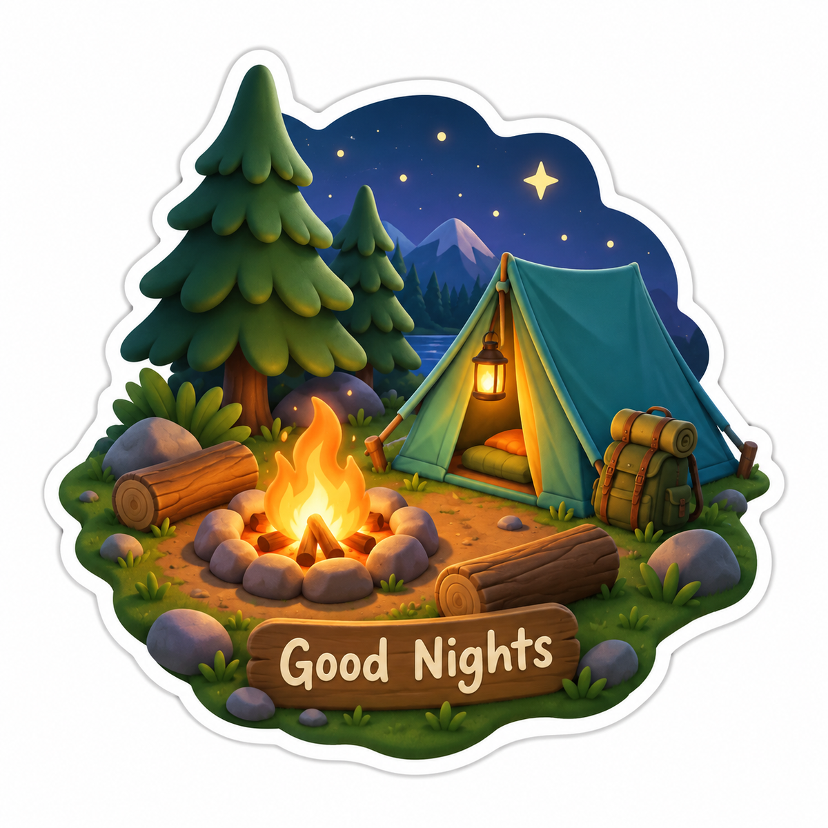 Cozy Golden Campfire Ringed Vinyl Sticker Decal